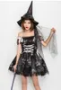 Black Beautiful Elf Mini Dress Women Halloween Party Costume Off Shoulder Sexy Tutu Dress Naughty Witch Cosplay Dress