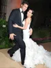 Kim Kardashian 2018 Nuovo abito da sposa Sexy Spaghetti Strapls Organza Ruffle Sirena Sagomato Lunghezza pavimento Hi-Lo Abiti da sposa