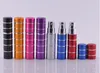 100st / parti 5ml Hot Selling Pump Stitching Glass Perfume Bottle Atomizer Anodized Aluminium Tom Glas Travel Refillerbar Spray