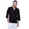 Venta al por mayor-Jersey para hombre Camisas de algodón de lino Manga tres cuartos Camisas de calidad para hombre de China Camisas de algodón ocasionales sólidas Hombres TS-151