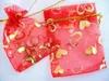 100pcs altın kalp organze ambalaj çantaları mücevher torbaları düğün, Noel partisi hediye çantası 9 x 12 cm (3,6 x 4.7 inç)