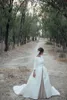 Modern Country Wedding Dress Sleeves Bateau Neck A Line Backless Champagne Tulle White Ivory Bridal Gowns with Long Train