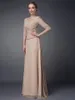 Champagne Chiffon A-line Long Modest Bridesmaid Dresses With 3/4 Sleeves V Neck Beaded Ruched A-line Wedding Party Dresses New Real Photos