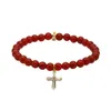 Wholesale 10pcs/lot Summer Bracelets 6mm Grade Natural Red Agate with Clear Cross Cz Beads Bracelets