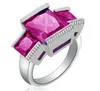 Mode fille unique bague de dame conception trois gros rouge rubis violet rose cz zircon pierre bague bijoux pour les amoureux fiançailles mariage matériel en laiton avec plaqué argent