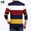 Partihandel-Höst tunn ulltröja för män Märke Kläder O-Neck Fashion Big Striped Pull Male Stickade Cashmere Pullover Män Tröjor 6661