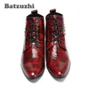 2019 automne hommes bottes chaudes bottes en cuir véritable hommes vin rouge Botas Hombre Zapatos Hombre fête et bottes de mariage mâle, EU38-46, US6-12