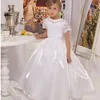 Vintage scoop korte mouw eerste communie jurken voor meisjes vestidos de comunion witte lange bloem meisje jurken voor bruiloften