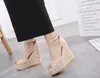 2012 Chic Summer Beige Color Straw Woven Wedge Sandal Platform Heels Pink White Black Beige 2018 Size 34 To 40