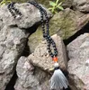 ST0186 108 MALA PEAD -halsband Långt halsband med tofs knuten matt svart onyx stenhalsband fancy radbandhalsband254o