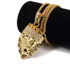 Hipsters Placcatura in oro 18 carati Strass Punk Rock Gioielli Hip Hop Re leone Testa Ciondolo intrecciato Collana a catena lunga per uomo Donna Joyas Bijoux