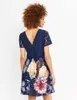 Spets patchwork wmen a-line klänning blomma tryck kort ärm klänningar 09k572