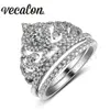 Vecalon Fashion Crown Wedding ring set for women Simulated diamond Cz 10KT White Gold Filled Female Engagement Band ring