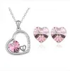 Oostenrijkse kristal hart charme liefde sieraden sets ketting oorbellen 925 verzilverde diamant hart sieraden set