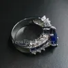Vecalon Marquise Cut 5ct Saphir Diamant simulé Cz 925 Bague de fiançailles en argent sterling Ensemble pour femme Bande