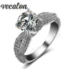 Vecalon dinosaurus klauw set 3ct topaz gesimuleerde diamant cz vrouwelijke trouwring 14kt wit goud gevulde verlovingsband voor vrouwen