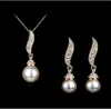 Gold Plated Clear Rhinestone Crystal Drop Pearl Bridal Necklace and Earrings Jewelry Set Pearl Necklace Earrings Set