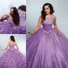 Wielowarstwowe Ruffles Purple Quinceanera Dresses Zroszony Dżetów Klejnot Neck Masquerad Sweet 16 Ball Suknie Kryształ Debiutante Dress