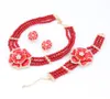 African Bead Jewelry Sets Gold Plated Jewelry Big Flower Crystal Jewelry Sets Women Fashion Necklace Bracelet Earrings Sets