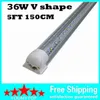 T8 V-Shaped Integrated Led Tube Light 5FT 36W Cooler Door Fluorescent lights Double Glow lamp lighting 1.5m