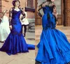 Blaue schwarze Spitze-Meerjungfrau-Abendkleider mit transparenter Langarmjacke 2022 Mutterkleid, formelle Abschlussball-Party, Promi-Abendkleider