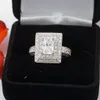 Storlek 5-11 Ny Ankomst Pave Luxury Smycken Princess Cut Simulerad Diamond Topaz 14kt Vitguld Fylld Bröllop Bröllop Kvinnor Ring Set Present