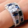 Bijoux de mode Bleu et blanc zircon Bleu et blanc bague de mariage en pierre zircon Cuivre plaqué de rhodium ENSEMBLE DR1412003R Livraison gratuite