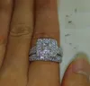 Vera fine tre anelli in pietra principessa taglio 14kt oro bianco riempito pieno topazio gemma diamante simulato donne anello di fidanzamento da sposa