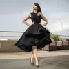 2016 Krikor Jabotian Preto Vestidos de Noite Jewel Lace Chá Comprimento de Cetim Ruffles vestido de Baile Vestidos de Baile Alta Baixa Saia Vestidos de Festa