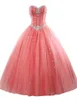 Nuovi eleganti abiti da ballo fucsia Abiti blu Quinceanera in tulle 2018 con perline Cristalli Lace Up Abiti dolci 16 Abiti da ballo 15 anni QS1034