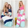 2016 nueva llegada vestido de niña madre hija familia vestido mujeres vestidos casuales niñas raya costura fiesta Maxi largo vestido envío gratis