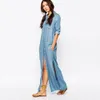 2016 Women Maxi Long Denim Dresses Fashion S-XXL Sexy Side Split Solid Casual Vestdos Jeans Shirt Dress Summer Autumn