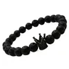 Micro Pave Noir CZ Zircone Plaqué Or Couronne Perlé Brins Bracelet Bijoux Mat Polonais Mat Pierre Perle Bracelets Pour Hommes