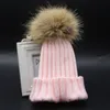 Bonitos Bonés de Inverno Crianças Chapéus De Pele De Guaxinim 15 cm Fur pompom Gorros Cap Chapéu De Pele Natural Para Crianças Dos Miúdos 77