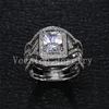 Vecalon Princess Cut 4CT Simulated Diamond CZ 3-in-1 Engagement Bröllop Band Ring Set för kvinnor 10kt vitguldfylld ring