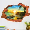 3D сломанной стены термоаппликации закат пейзаж морской пейзаж остров кокосовые пальмы бытовые украшения можно удалить стены наклейки