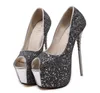 16cm Glitter sequined peep toe platform women high heels wedding shoes ladies pumps size 34 to 40