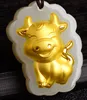 Goud Inlaid Jade Chinese Zodiac (Cartoon Cows) Talisman ketting en hanger