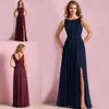 Dark Navy Blue Wine Red Colored Bridesmaid Dress A Line Chiffon Women Wear Maid of Honor Dress For Wedding Party Gown