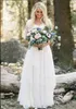 Western Country Bohemian Forest Wedding Dresses spetschiffon Modest V Neck Half Sleeves långa brudklänningar plus storlek klänning för WEDD2766