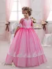 2016 Enfants Robes De Bal Avec Demi Manches Et Boutons Dos Dentelle Appliques Rouge Tulle Princesse Fleur Filles Robes Sur Mesure