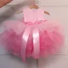 Abiti da ragazza di fiori in tulle dal design semplice ed economico Abito da ballo per ragazze Abito da spettacolo Blush Abiti formali per matrimoni in spiaggia