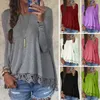 Großhandels-Neue Mode 2016 Herbst T-shirt Frauen Lange Hülse O-ansatz Casual Tops Sexy Spitze Häkeln Top Tees Blusas Plus größe