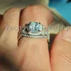 Vecalon 2016 New Design cushion cut 3ct Simulated diamond Cz Wedding Ring Set for Women 10KT White Gold Filled Engagement Band