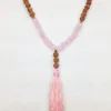 ST0238 روز كوارتز 108 مالا الخرز القلب شقرا قلادة البوهيمي الشرابة قلادة الصلاة rudraksha الخرز الأزياء والمجوهرات