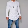 남성용 T 셔츠 2017 가을 겨울 솔리드 O 넥 아크 Bottom 남성용 불규칙한 코튼 긴팔 T 셔츠 무료 배송