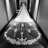 New Arrival 4M Wedding Veils With Lace Applique Cut Edge Long Cathedral Length Veils One Layer Tulle Custom Made Bridal Veil With Comb