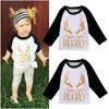 NEU Weihnachten Kinder Kleinkind Ich liebe dich Hirschbuchstaben gedruckt Mädchen Baby Mode Kleidung Langarm Tops weißes T-Shirt Lässiges Mädchen süßes T-Shirt