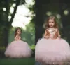 Rose Gold Sequin Flower Girls Dresses 2018 New Puffy Ball Gown Floor Length First Communion Dresses Girls Pageant Gown Custom Made Cheap