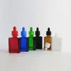 12x 30 ml di bottiglie di vetro quadrate bianche ambra nera verde blu rosso vuoto con gocce di vetro piepette9806080